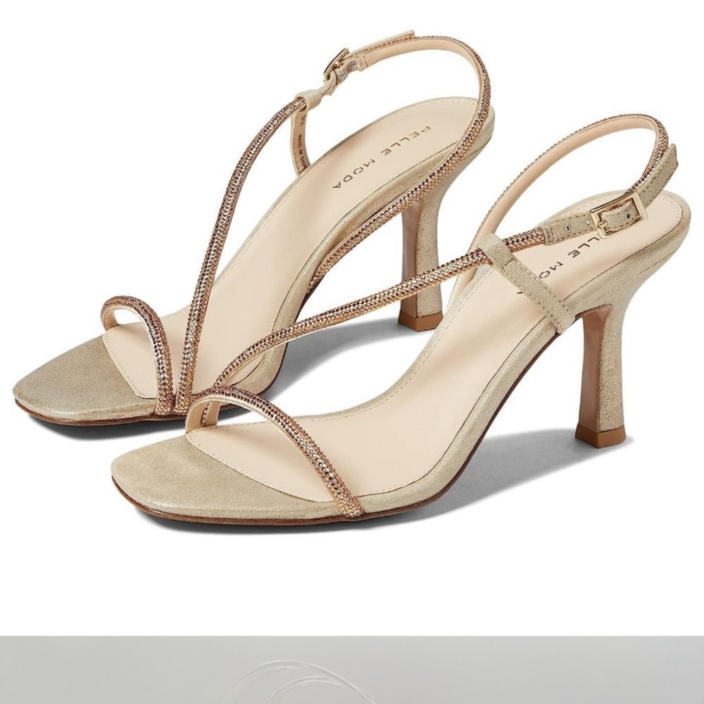 Pelle Moda Womens Gold Jeweled Rhinestone Dress Sandals Heels Shoes Size 8